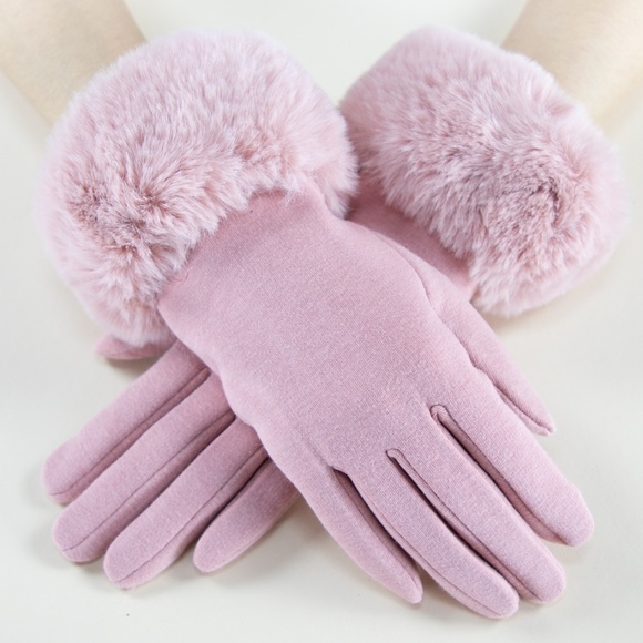 MODA ME COUTURE Accessories - Faux Fur Detailed Gloves - Pink